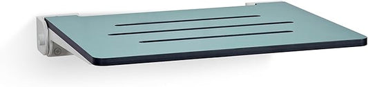 18 inch Silhouette Slimline Folding Wall Mount Shower Bench Seat, Teal Seat with White Frame