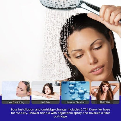 Crystal Quest Luxury Shower Power Handheld & Shower Head Combo Filtration System Chrome - BPA Free | 1.25-2.5 GPM | Reversible Cartridge | Great for Dechlorination