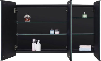 Black Bathroom Medicine Cabinet with Round Corner Framed Door, 40 x 25.5 inch, Recessed or Surface Mount, with Adjustable Glass Shelves