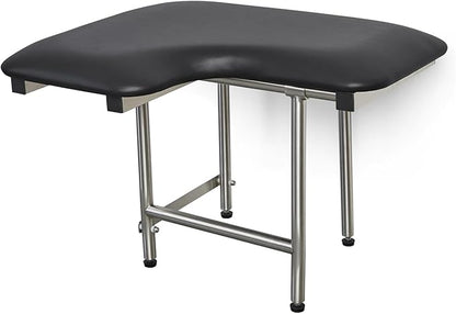 32" x 22.5" Black Padded Wall Mount Folding Right-Handed Transfer Bench Shower Seat with Legs, ADA Compliant
