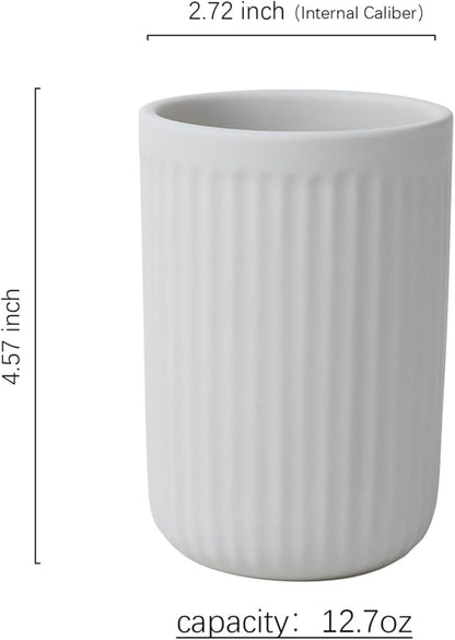 BosilunLife Ceramic Toothbrush Holder - 12oz Bathroom Toothbrush Holder Light Grey Tooth Brush Holders Tumbler Cups Reusable Toothbrush Mouthwash Cup Small Toothbrush and Toothpaste Holder