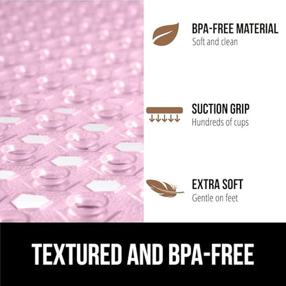 GORILLA GRIP Patented Square Shower Stall Mat, Small Bathtub Floor Mats for Stand Up Showers, Suction Cups and Drainage Holes, Machine Wash, Soft on Feet, Bathroom Accessories 21x21 Inch, Light Pink
