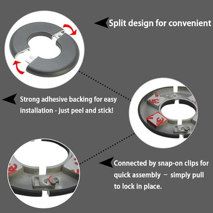 Wall Split Flange 2 Pieces, Pipe Cover Decoration Fit 0.87 inch Outer Diameter Pipe, ABS Round Self-Adhesive Escutcheon Plate, Buckles Design Split Plumbing Cover Plates, Black (22mm)