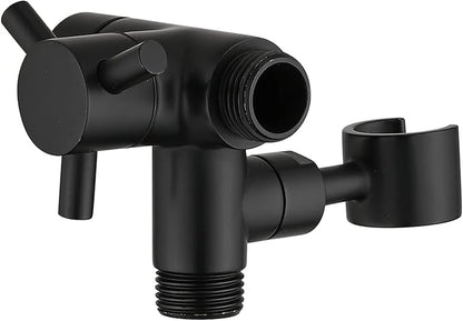 PDPBath Solid Brass 3 Way Shower Arm Diverter Valve with Handheld Holder for Dual Shower Heads with G1/2 Universal Connection - Matte Black