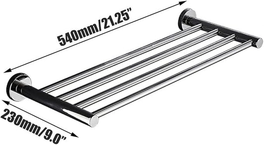 20 Inch Bathroom Towel Rack, Hotel Style Towel Racks for Bathroom Wall Mounted, Modern Towel Bar Rack, 2-Tier Towel Shelves, Polished Chrome