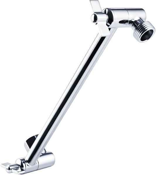 Heavy Duty Adjustable Shower Arm, 11" Brass Extension with Gear Lock Teeth & Swivel Nut, Strong Load Support, No Sagging, Keeps Shower Head Straight, Leak-Free, G1/2 Universal (Chrome)