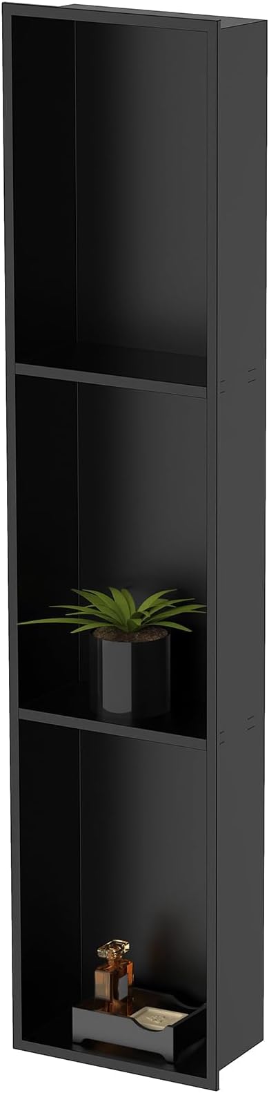 Homevacious 8" X 36" Stainless Steel Shower Niche No Tile Needed Matte Black 3 Tier Bathroom Shelf Rimless Recessed Wall Niche for Bathroom Storage