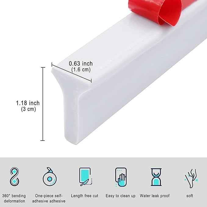 Collapsible Shower Water Guard Water Splash Guard Water Dam Barrier Shower Threshold for Shower Stall, Stay Dry Retainer for Wet and Dry Separation for Bathroom (75")