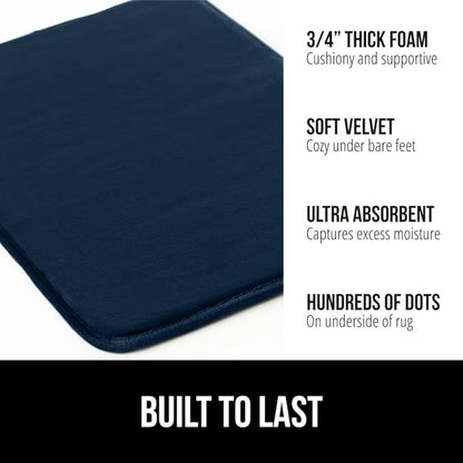 GORILLA GRIP Memory Foam Bath Rugs, Soft Absorbent Velvet Bathroom Mats, Durable Dots on Underside, Machine Washable Bathmat, Carpet Rug Room Decor for Shower Floor, 42x24 Mat, Navy Blue