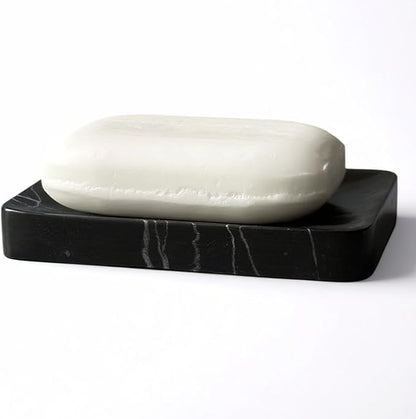 Real Marble Soap Dish - Soap Dish for Shower, Shower Bar Soap Holder, Marble Dish for Bathroom Kitchen, Decorative Stone Soap Dish (Black Marquina, Rectangular)
