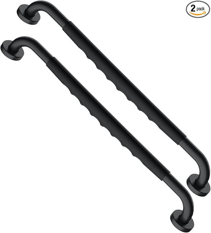 24 Inch Black Shower Grab Bar w/Anti Slip Rubber Grip, Munzong 2 Pack Stainless Steel Bathroom Grab Bar, Bathroom Balance Bar,Safety Handrail Support,Handicap Injury Elderly Senior Assist Bath Handle