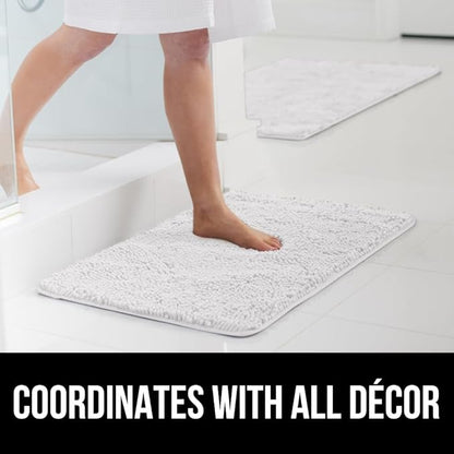 GORILLA GRIP Bath Rug Mat 54x24, Thick Soft Absorbent Chenille, Quick Dry Microfiber Mats, Rubber Backing Washable Shower Floor Rugs, Bathmat Runner, US Designed Bathroom Home Decor Accessories White