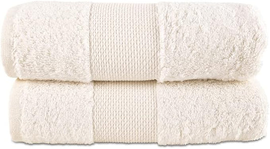 Hencely Luxury Hand Towel - Set of 2 (16x28 Inches) - Soft Turkish Cotton, Absorbent, Quick-Drying Face, Body, Kitchen, and Bathroom Towel (Hand Towels 2 Pack, Ivory)