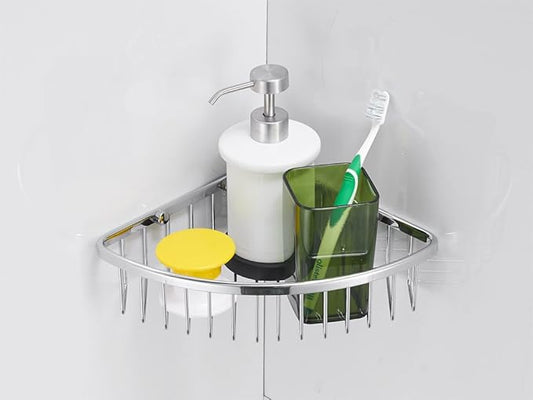 Corner Shower Caddy,Chrome Corner Shower Basket,Wall Mounted Bathroom Soap Holder & Shampoo Shelf,Solid Brass Wire Basket Soap Dish for Inside Shower,Polished Chrome
