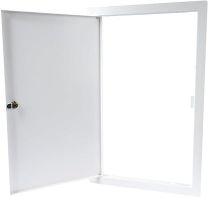 12" x 20" Lockable White Metal Access Panel. Service Shaft Door Panel with Key. Plumbing, Electricity, Heating, Alarm Wall Access Panel for Drywall. Bathroom Services Access Hole Cover.