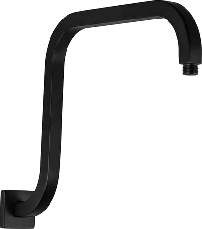 PHASAT S Shaped Square Shower Arm with Flange,High Rise Shower Head Extension Arm Matte Black,PU9H03
