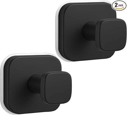 2Pcs Square Suction Cup Hook, 304 Stainless Steel Shower Hook, Removable Suction Cup Knob for Shower, Bathroom, Kitchen, Glass Door, Mirror (Black)