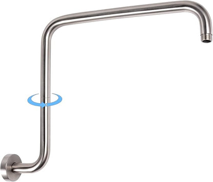 PHASAT S Shaped Shower Arm,Shower Arm Extension Brushed Nickel,High Rise Shower Arm with Flange,Shower Head Extension Arm,PU9L01-M