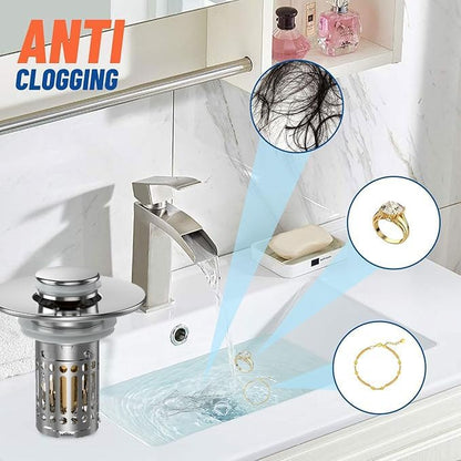 Bathroom Sink Stopper Hair Catcher, Pop Up Sink Drain Filter with Removable Stainless Steel Filter Basket Hair Catcher, for US Bathroom Sink Stopper Replacement. (1PCS)
