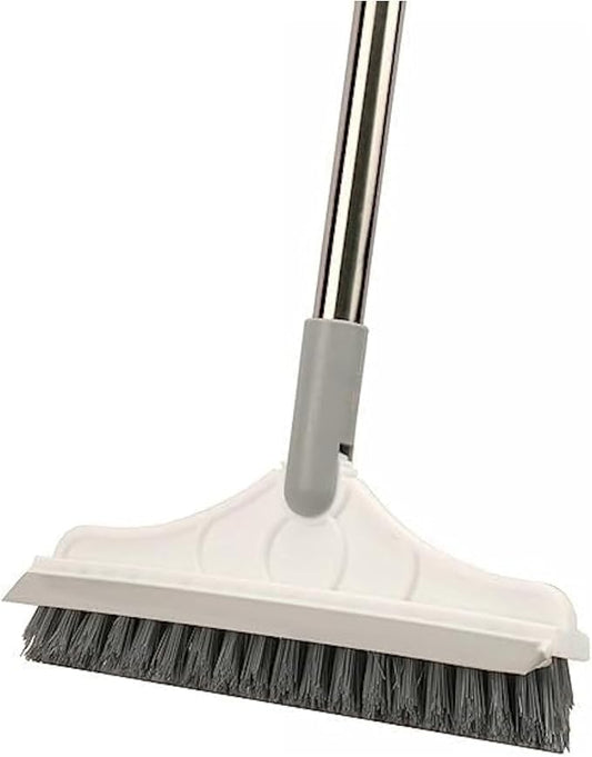 2 in 1 Cleaning Floor Scrub Brush Floor Brush Scrubber New Upgraded 53.5" Long Handle Grout Brush Scrape V-Shape Stiff Bristle Cleaning Brush with Squeegee 120°Rotating Tile Brush for Bathroom