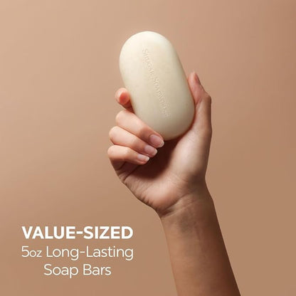 Shugar Soapworks Oatmeal & Coconut 5 oz Beauty Bar Soap 8-Pack | Plant-Based Vegan Formula | Sulfate & Paraben Free | Moisturizing Gentle Cleanser with Finely Ground Oatmeal Flakes