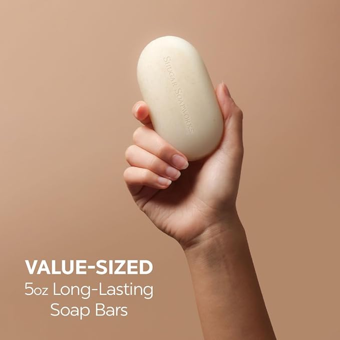 Shugar Soapworks Oatmeal & Lemon Verbena 5 oz Beauty Bar Soap 8-Pack | Plant-Based Vegan Formula | Sulfate & Paraben Free | Gentle Exfoliating Cleanser with Finely Ground Oatmeal Flakes