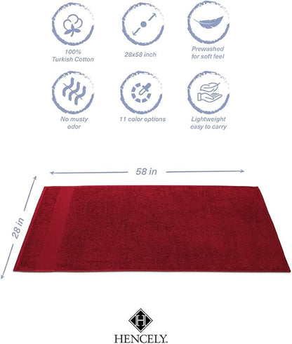 Hencely Premium Bath Towel Set of 4-28x58 Inches - High Absorbency, Quick Drying - 100% Soft Turkish Cotton Towels - Ideal for Home, Bathroom, Hotel, Spa, and Gym - Red