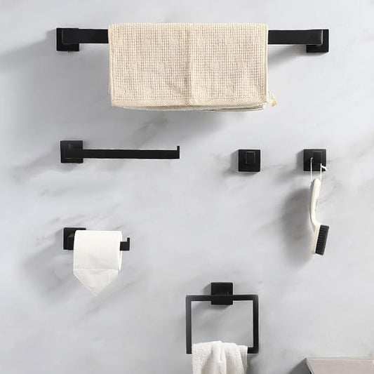 16-inch Black Towel Rack Set, SUS304 Stainless Steel Bathroom Wall-Mounted Towel Rack Bath Accessory Set, Matte Black Bathroom Hardware Set