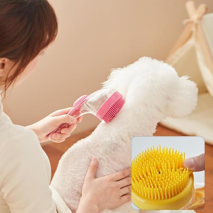 Pet Bath Brush with Silicone Bristles – Grooming Massage Tool with Liquid Dispenser for Wet & Dry Use – Deep Cleaning Portable Brush for Dogs and Cats (Blue)