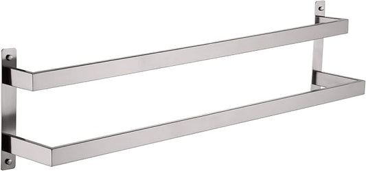 KOKOSIRI Bath Towel Bars 32 Inches Bathroom 2-Tiers Ladder Towel Rails Towel Holders Wall Mounted Towels Shelves Rack Brushed Stainless Steel, B5008BR-L32