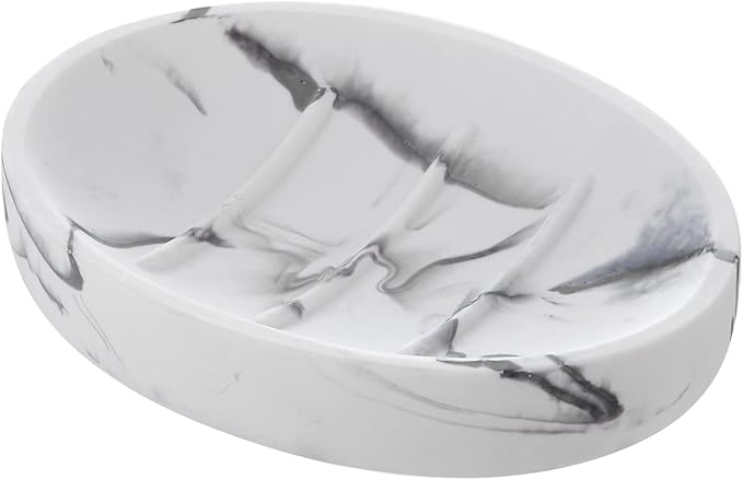 Marble Look Soap Dish - Bar Soap Holder for Shower, Bathroom & Kitchen Sink