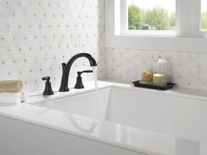 Delta Woodhurst Roman Tub Faucet with Hand Shower, Matte Black Deck Mount Bathtub Faucet, Matte Black T4732-BL (Valve Sold Separately)