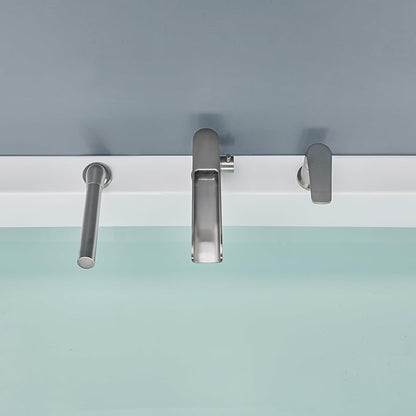 Waterfall Roman Tub Faucet Brushed Nickel Deck Mount Bathtub Faucets Brass Tub Filler Bathroom Faucets with Hand Shower