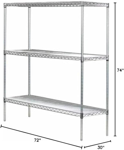 Omega 30" Deep x 72" Wide x 74" High 3 Tier Chrome Starter Shelving Unit