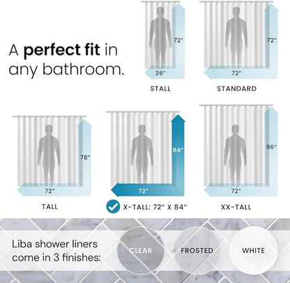 LiBa Bathroom Shower Curtain - Waterproof Plastic Shower Curtain Premium PEVA Non-Toxic with Rust Proof Grommets White 8G Heavy Duty Bathroom Accessories 72x84