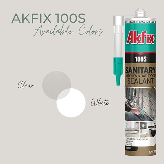 Akfix 100S RTV 100% White Silicone Caulk (12x10.1 fl.oz.) - Kitchen and Bathroom Applications, Waterproof & Low Odor Sealant for, Bathtub, Shower, Sink - Anti Shrink Caulking | White, 12 Pack