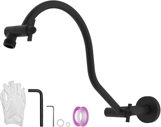 Hibbent All Metal Upgraded 18'' Shower Head Extension Arm, Shower Arm with Flange, Solid Brass Flexible Height & Angle Adjustable Shower Extender with Lock Joint, Universal Connection, Matte Black