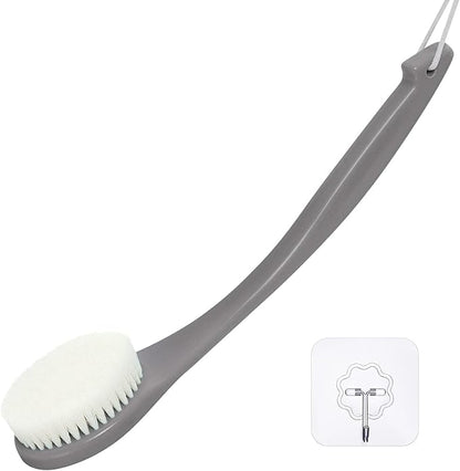 VANZAVANZU Exfoliating Shower Brush Back Scrubbers for Use in Shower, Plastic Bath Brush Long Handle for Shower with Moderate Bristles, Dry or Wet Back Brush for Shower Men Women-Grey