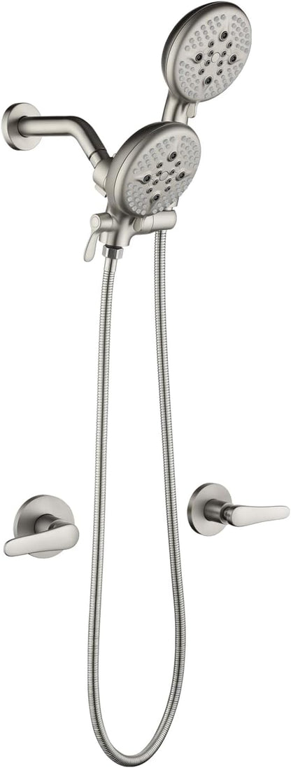 2 Handle Shower Faucet Shower System Complete 2 in 1 Shower Combo Set with Handheld Showerhead Shower Trim Kit Shower Fixtures Brushed Nickel