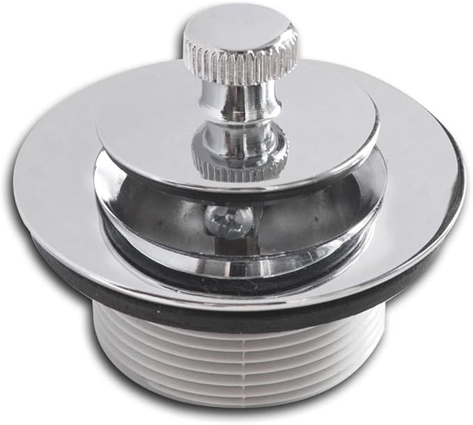 Lift and Turn Bathtub Drain Stopper with ABS Plastic Bushing, Fits in 1-1/2 Inch or 1-3/8 Inch Inner Bathtub Shoe, Easy to Install, Plated Chrome