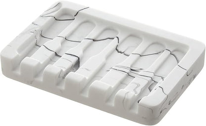 Self Draining Soap Dish - Marble Look Soap Holder Tray Savers Box Container Sponge Holder for Bathroom Shower Kitchen, White