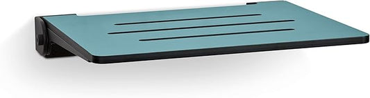 18 inch Silhouette Slimline Folding Wall Mount Shower Bench Seat, Teal Seat with Matte Black Frame