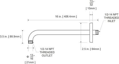 OFFO Shower Arm with Flange, 16 in Oil Rubbed Bronze Wall Mount Replacement Angle Shower Head Arm Wall-Mounted For Fixed Shower Head & Handheld Showerhead