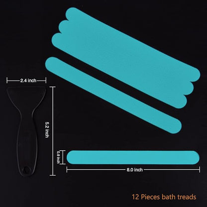 Anti Slip Shower Stickers, Safety Bathtub Strips Adhesive Decals with Premium Scraper for Bath Tub Shower Stairs Ladders Boats (Blue)