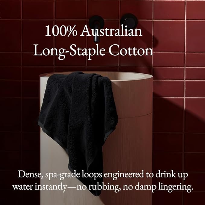 Italic Ultraplush 100% Australian Cotton Washcloths - Set of 2 Luxury Plush Face Wash Cloths, Soft and Absorbent 800 GSM for Bathroom, Spa, Gym, Face and Body (Black)