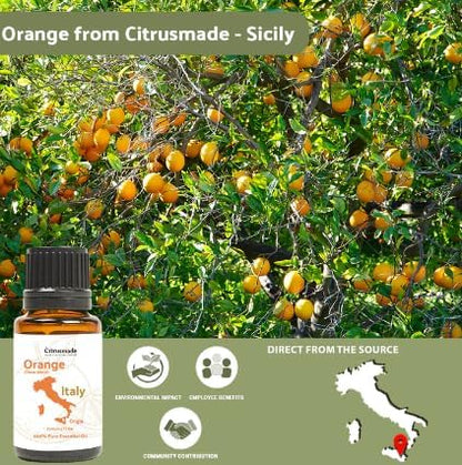 Orange Essential Oil - Direct from Citrusmade in Sicily- Aceite de Naranja Dulce for Home Care, Skincare $ Aromatherapy - Premium Therapeutic Grade (22lbs)