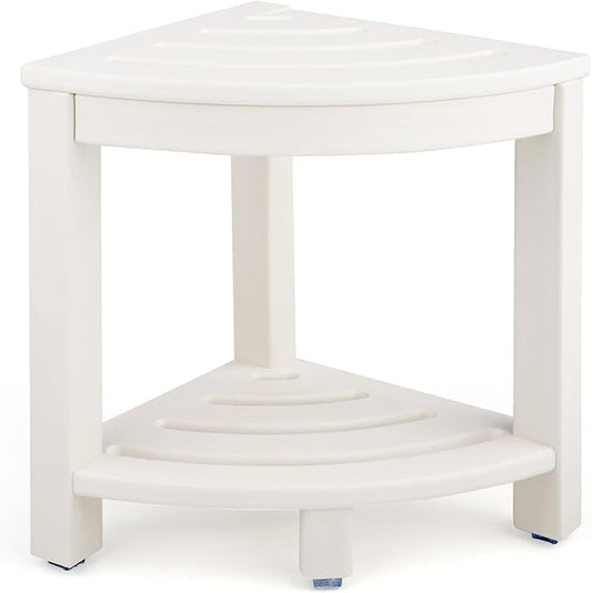HDPE Corner Shower Stool,Shower Bench Seat with Storage Shelf for Shaving Legs Plastic Spa Bath Step Foot Rest for Bathroom Small Place (White)