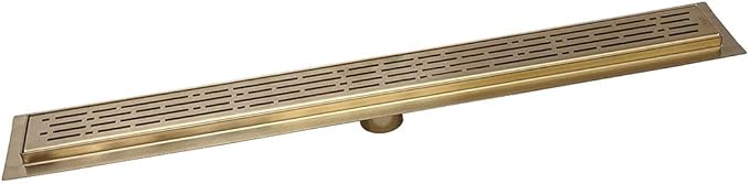 SereneDrains 304 Stainless Steel 36 Inch Brushed Gold Shower Drain Kit Broken Lane Brass Linear Shower Drains Long Hair Catcher Strainer Grate Cover Bathroom Floor (Matte Gold, 35 Inch)