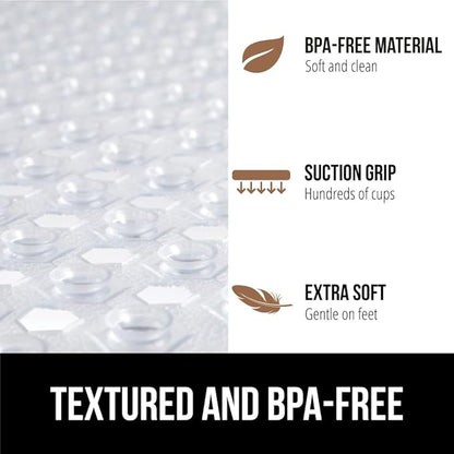 GORILLA GRIP Patented Square Shower Stall Mat, Small Bathtub Floor Mats for Stand Up Showers with Suction Cups and Drainage Holes, Machine Wash, Soft on Feet, Bathroom Accessories 21x21 Inch, Clear
