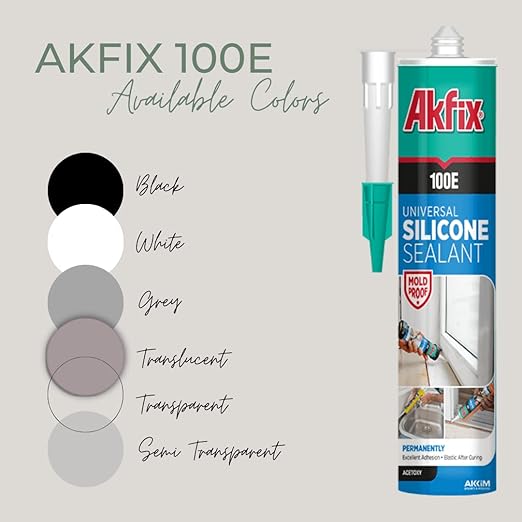 Akfix 100E RTV White Silicone Caulk (2x10.1 fl.oz.) - 100% Waterproof Silicone Sealant for Kitchen and Bathroom, Shower, Toilet, Sink, Window and Door, No Yellowing | White, 2 Pack